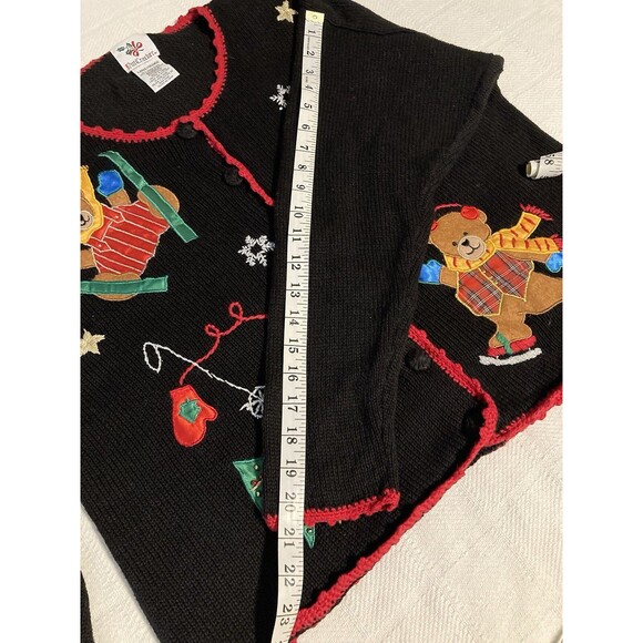 Embroidered Nutcracker Christmas Cardigan L Ugly Sweater Granny Black Vintage - Picture 6 of 9
